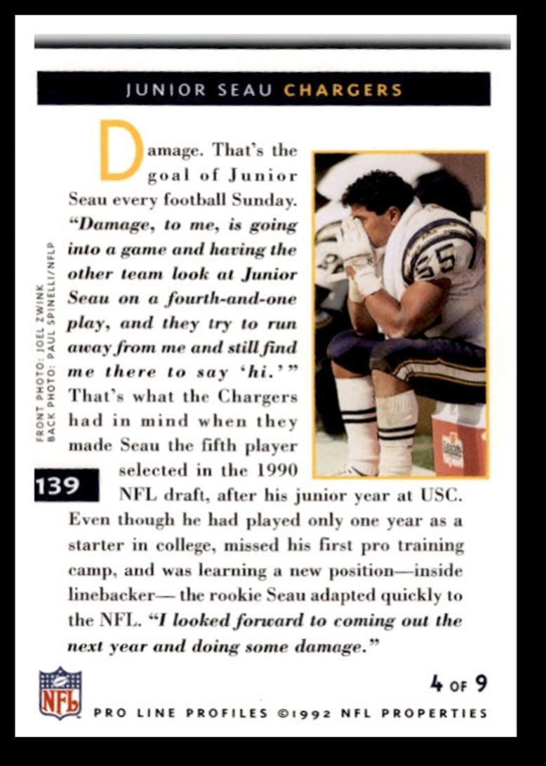 1992 Pro Line Profiles Junior Seau , San Diego Chargers #139