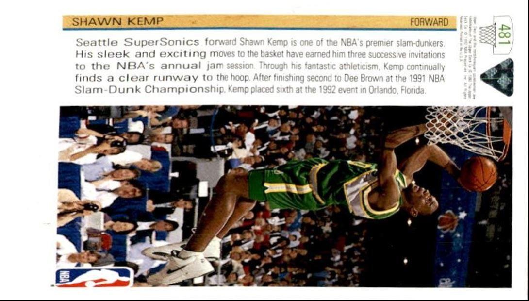 1991-92 Upper Deck Shawn Kemp Seattle SuperSonics #481