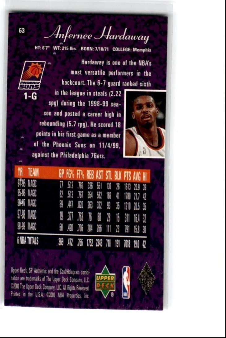 1999-00 SP Authentic Anfernee Hardaway Phoenix Suns #63