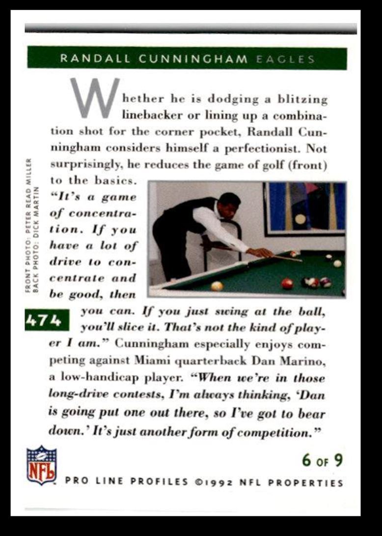 1992 Pro Line Profiles Randall Cunningham , Philadelphia Eagles #474
