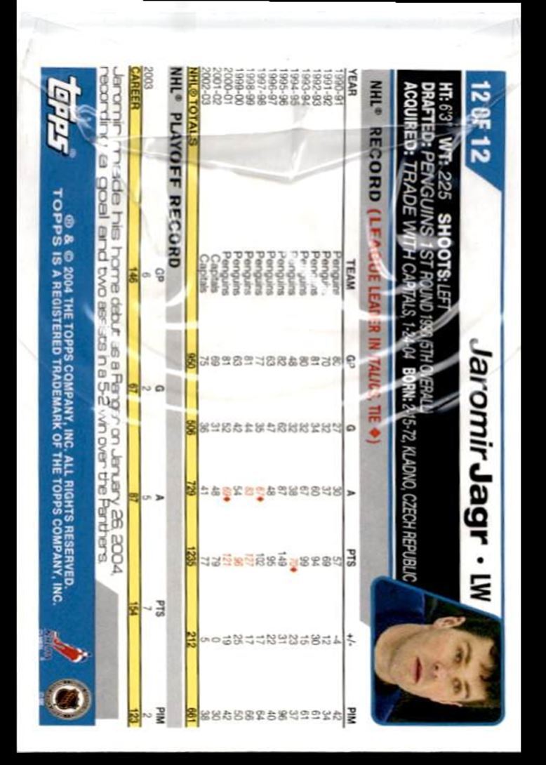 2003-04 Topps Jaromir Jagr lw New York Rangers #12