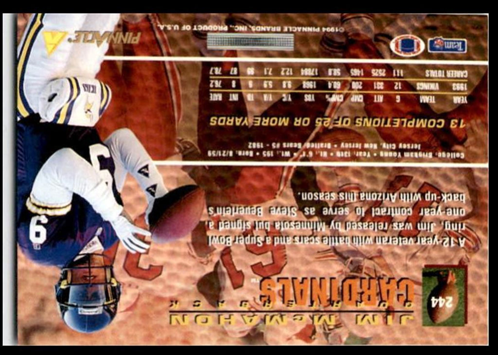 1994 Pinnacle Jim McMahon Arizona Cardinals #244
