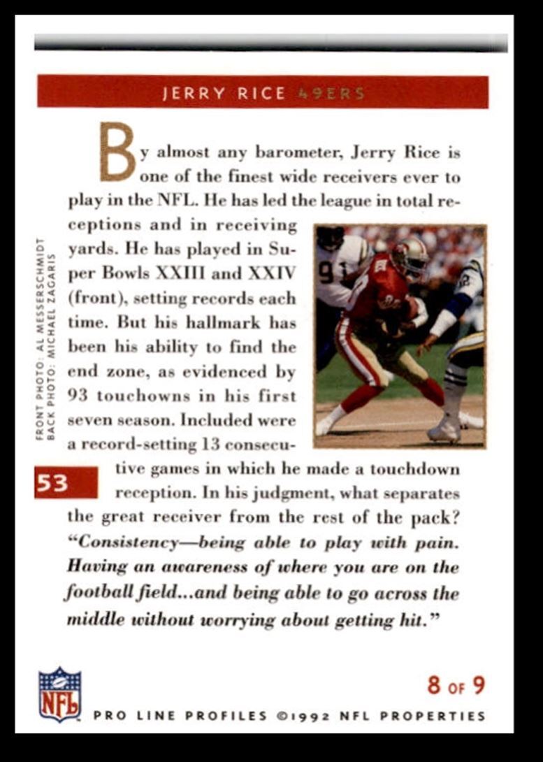 1992 Pro Line Profiles Jerry Rice San Francisco 49ers #53
