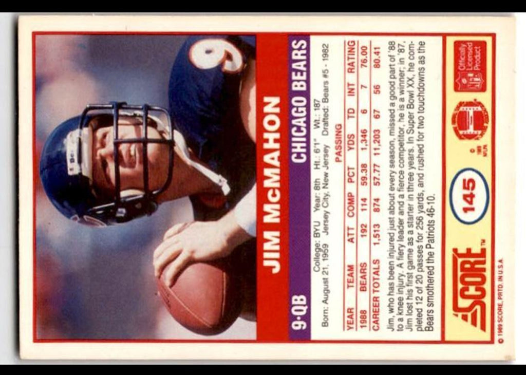 1989 Score Jim McMahon Chicago Bears #145
