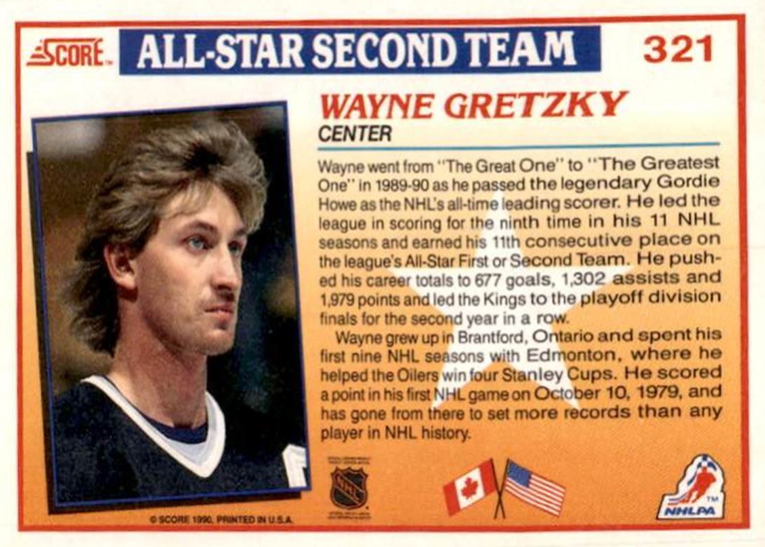1990-91 Score Wayne Gretzky Center Los Angeles Kings #321