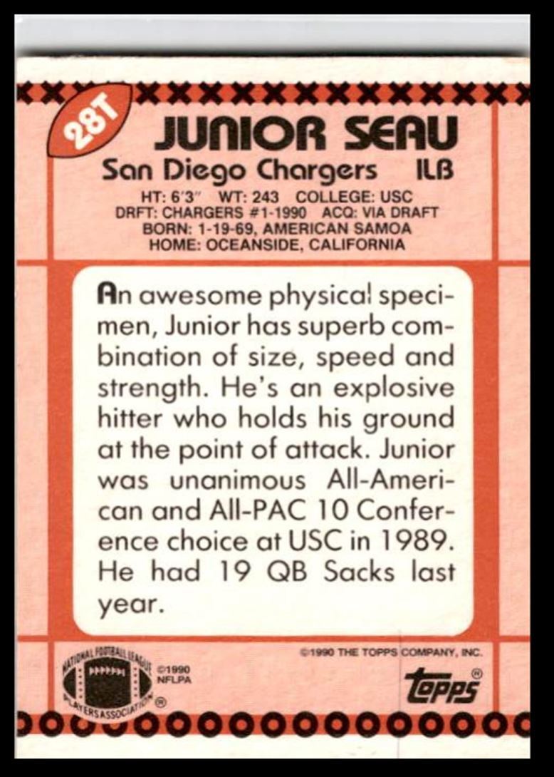 1990 Topps Traded Junior Seau San Diego Chargers #28T