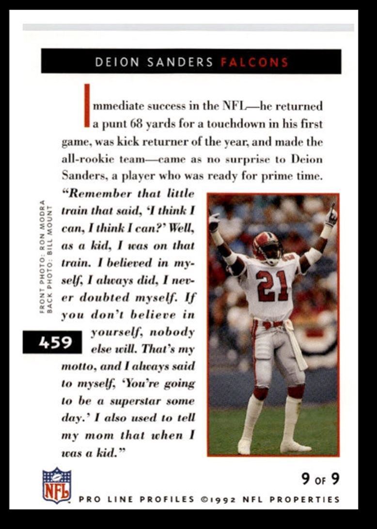 1992 Pro Line Profiles Deion Sanders , Atlanta Falcons #459