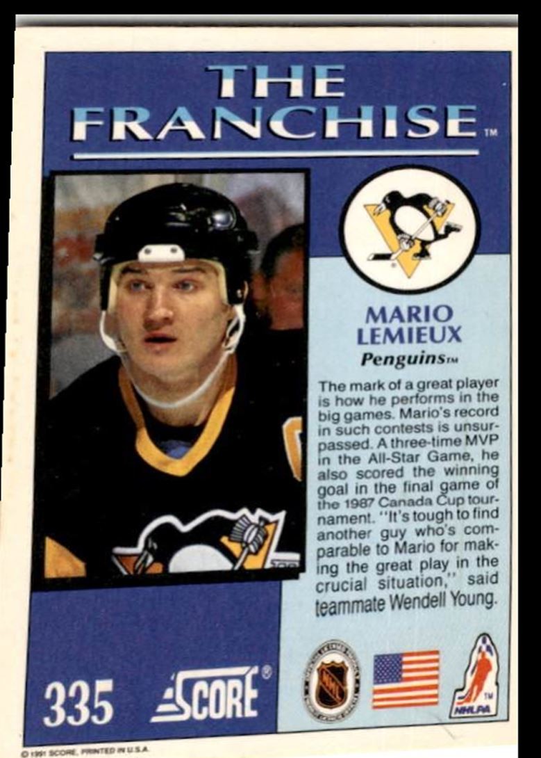1991-92 Score American Mario Lemieux Pittsburgh Penguins #335