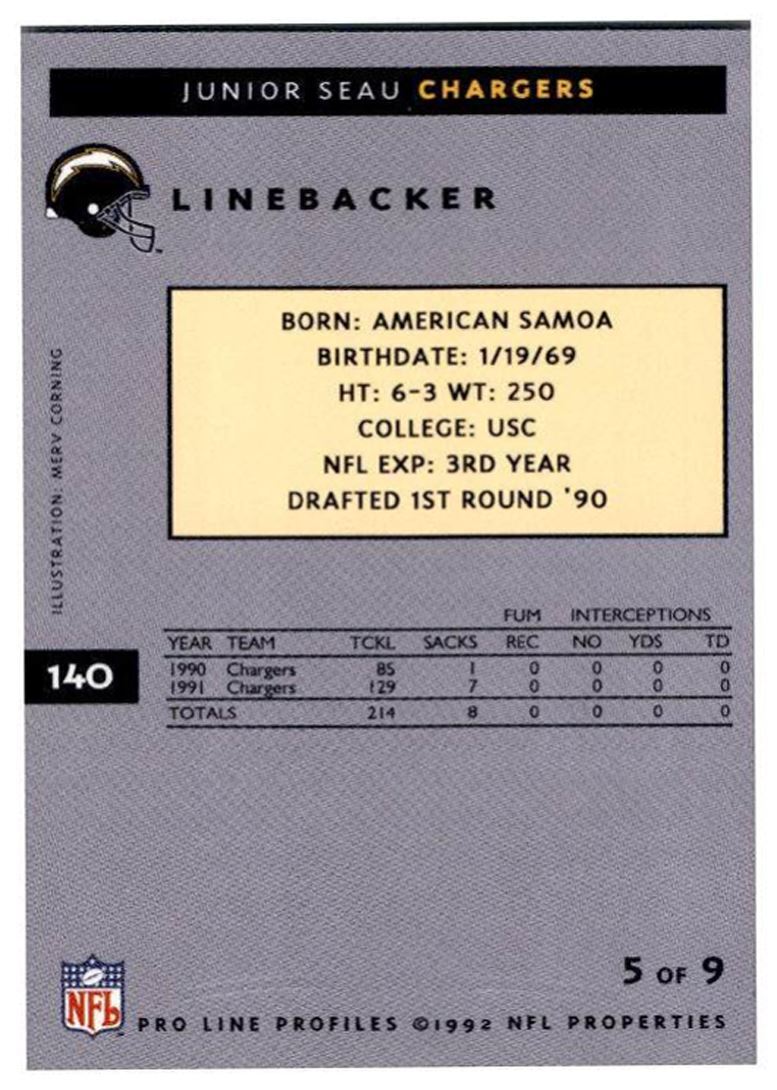 1992 Pro Line Profiles Junior Seau San Diego Chargers #140