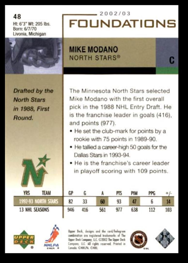 2002-03 Upper Deck Foundations Mike Modano Dallas Stars #48