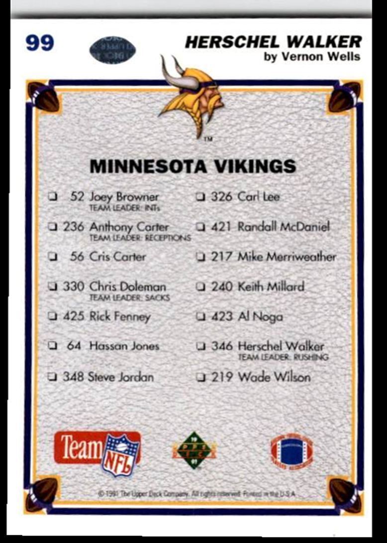 1991 Upper Deck Herschel Walker Minnesota Vikings #99