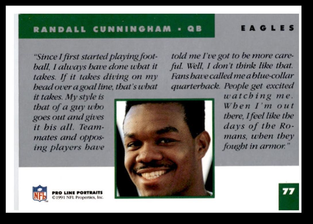 1991 Pro Line Portraits Randall Cunningham Philadelphia Eagles #77
