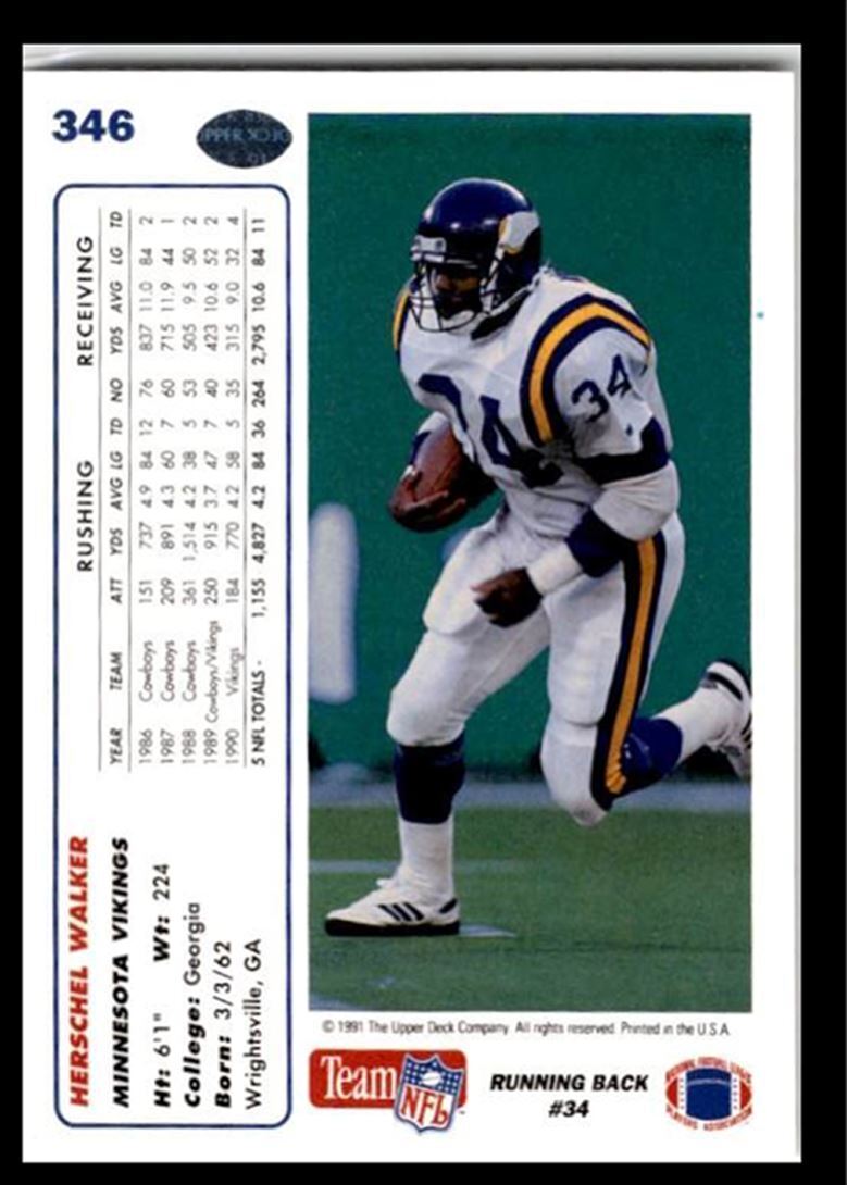1991 Upper Deck Herschel Walker . Minnesota Vikings #346