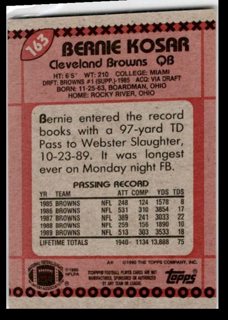 1990 Topps Bernie Kosar Cleveland Browns #163