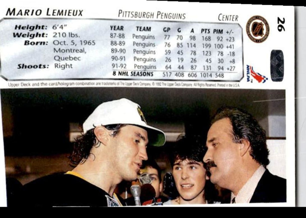 1992-93 Upper Deck Mario Lemieux . Pittsburgh Penguins #26