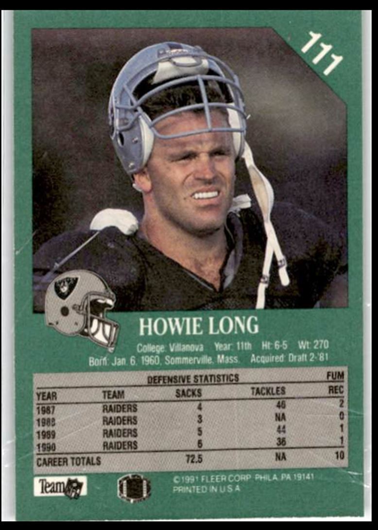 1991 Fleer Howie Long Los Angeles Raiders #111