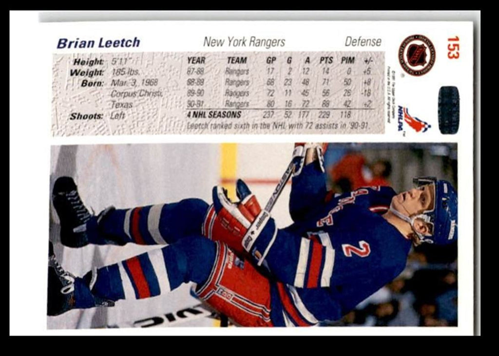 1991-92 Upper Deck Brian Leetch New York Rangers #153