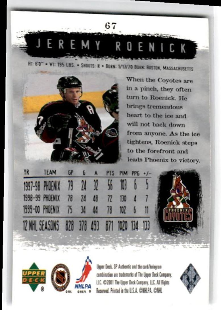 2000-01 SP Authentic Jeremy Roenick . Phoenix Coyotes #67