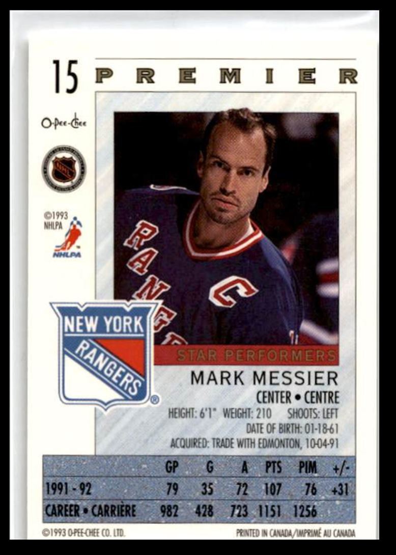 1992-93 O-Pee-Chee Premier Mark Messier New York Rangers #15