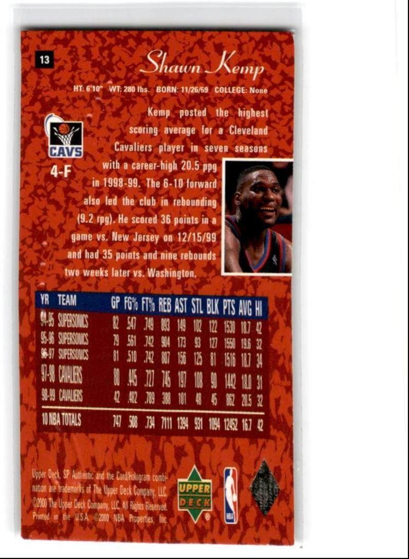 1999-00 SP Authentic Shawn Kemp Cleveland Cavaliers #13