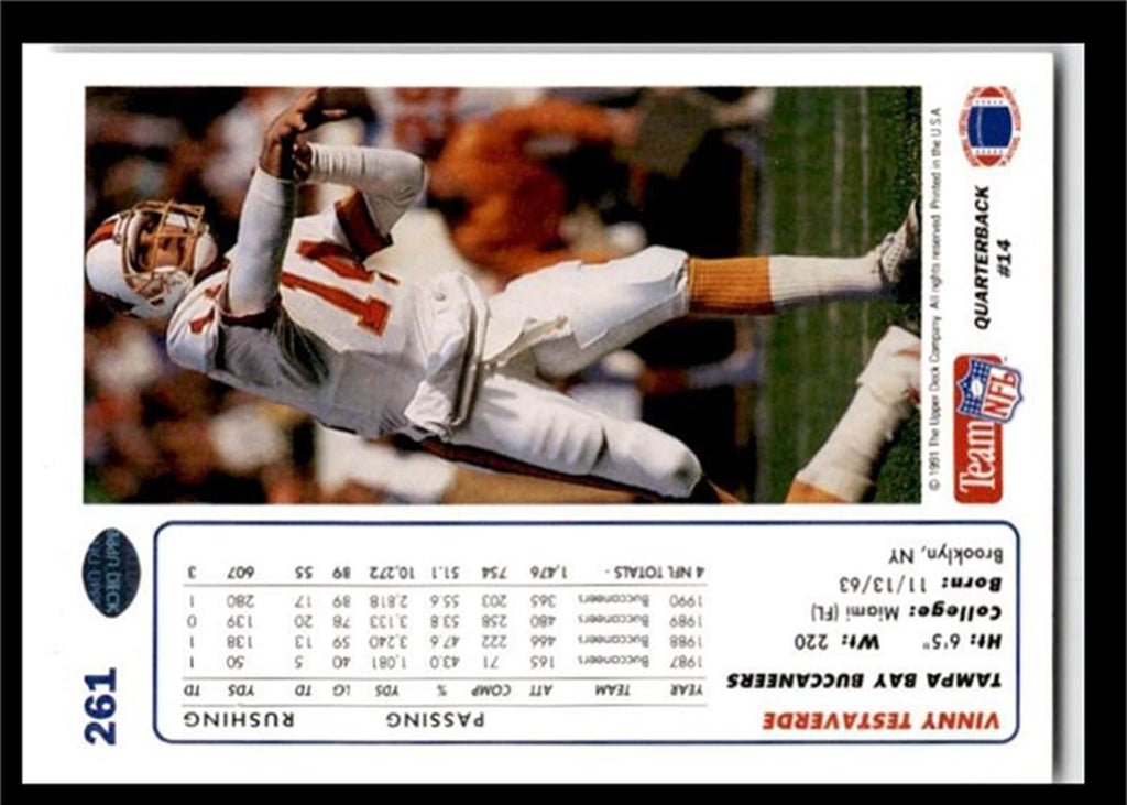 1991 Upper Deck Vinny Testaverde Tampa Bay Buccaneers #261