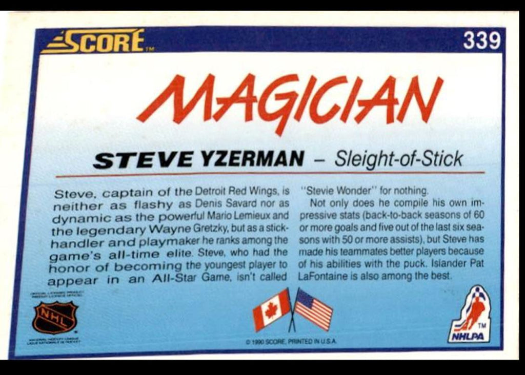 1990-91 Score Steve Yzerman C Detroit Red Wings #339