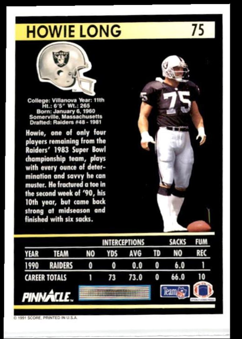 1991 Pinnacle Howie Long Los Angeles Raiders #75