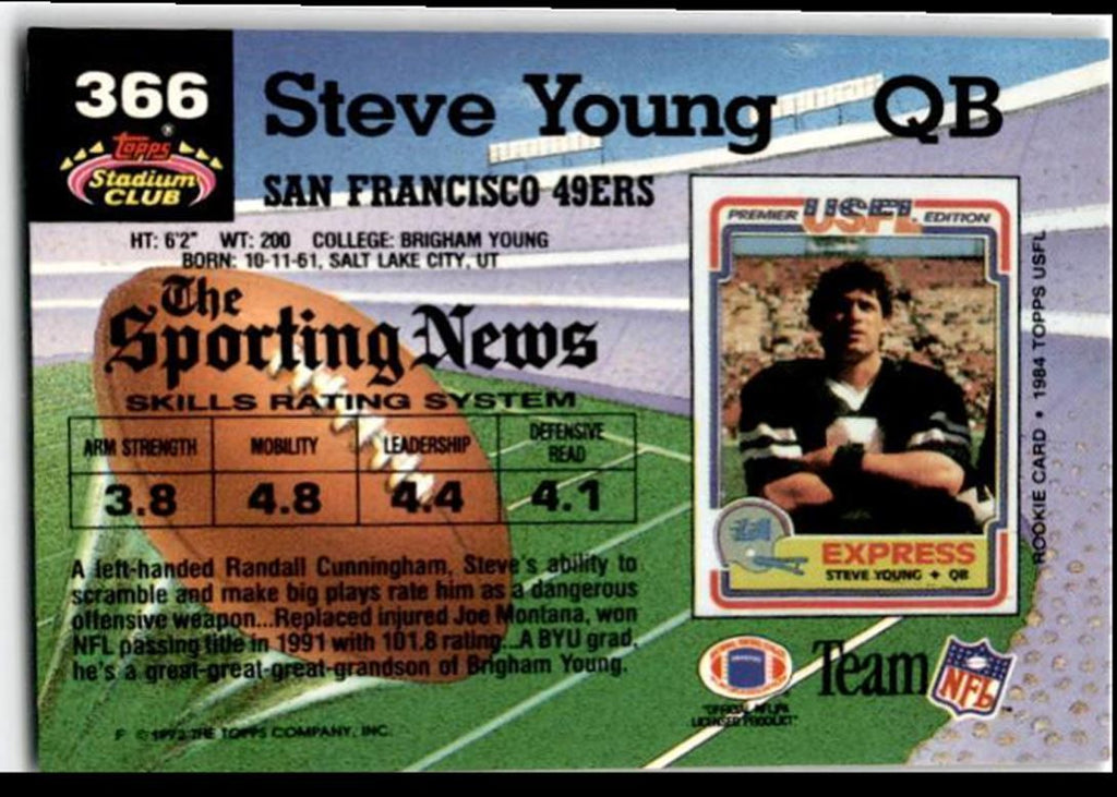 1992 Stadium Club Steve Young San Francisco 49ers #366