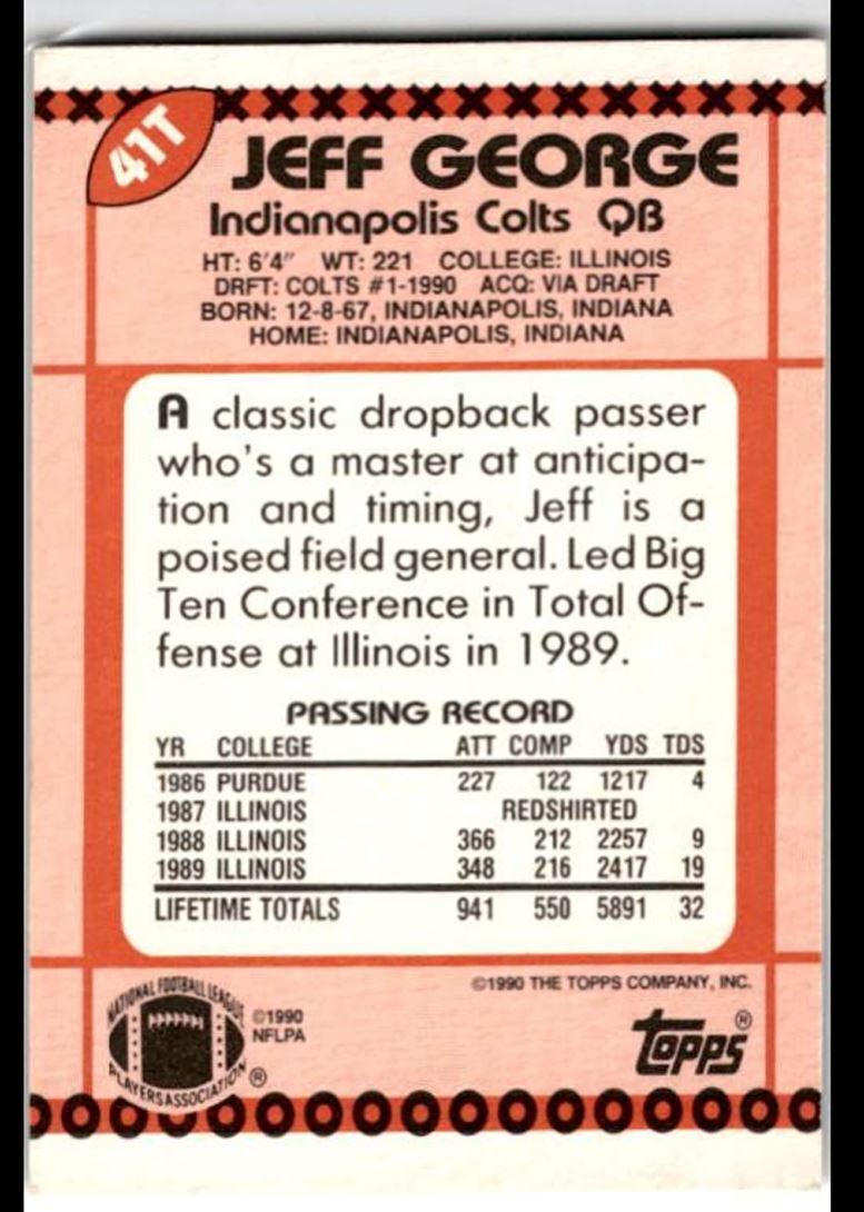 1990 Topps Traded Jeff George Rookie Indianapolis Colts #41T