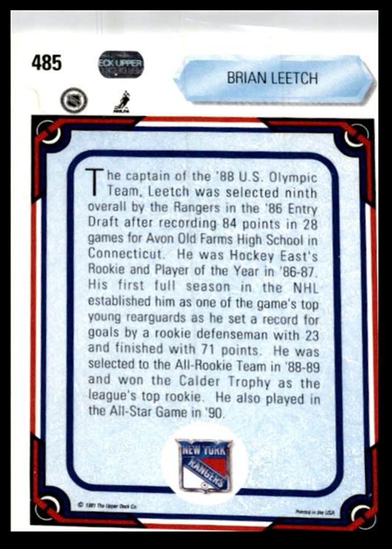 1990-91 Upper Deck Brian Leetch New York Rangers #485