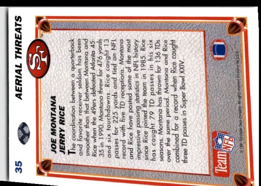 1991 Upper Deck Aerial Threats Montana/Rice San Francisco 49ers #35