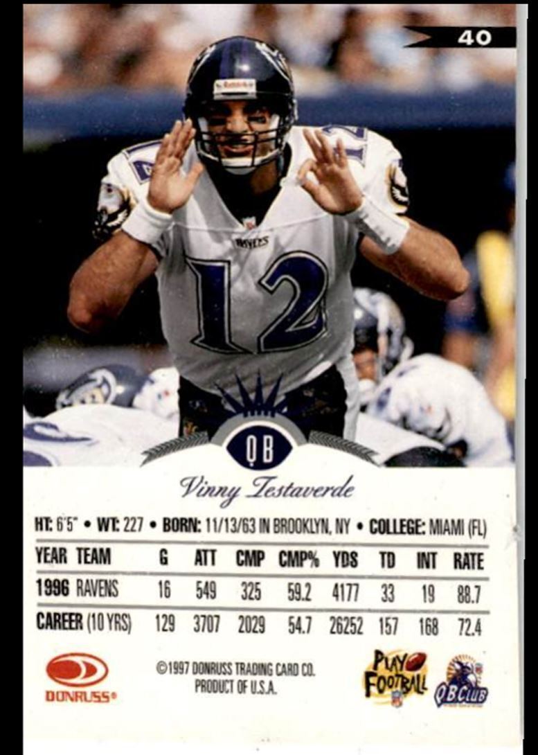 1997 Leaf Vinny Testaverde Baltimore Ravens #40