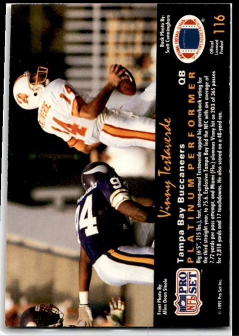 1991 Pro Set Platinum Vinny Testaverde Tampa Bay Buccaneers #116