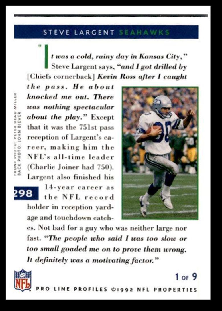 1992 Pro Line Profiles Steve Largent Seattle Seahawks #298