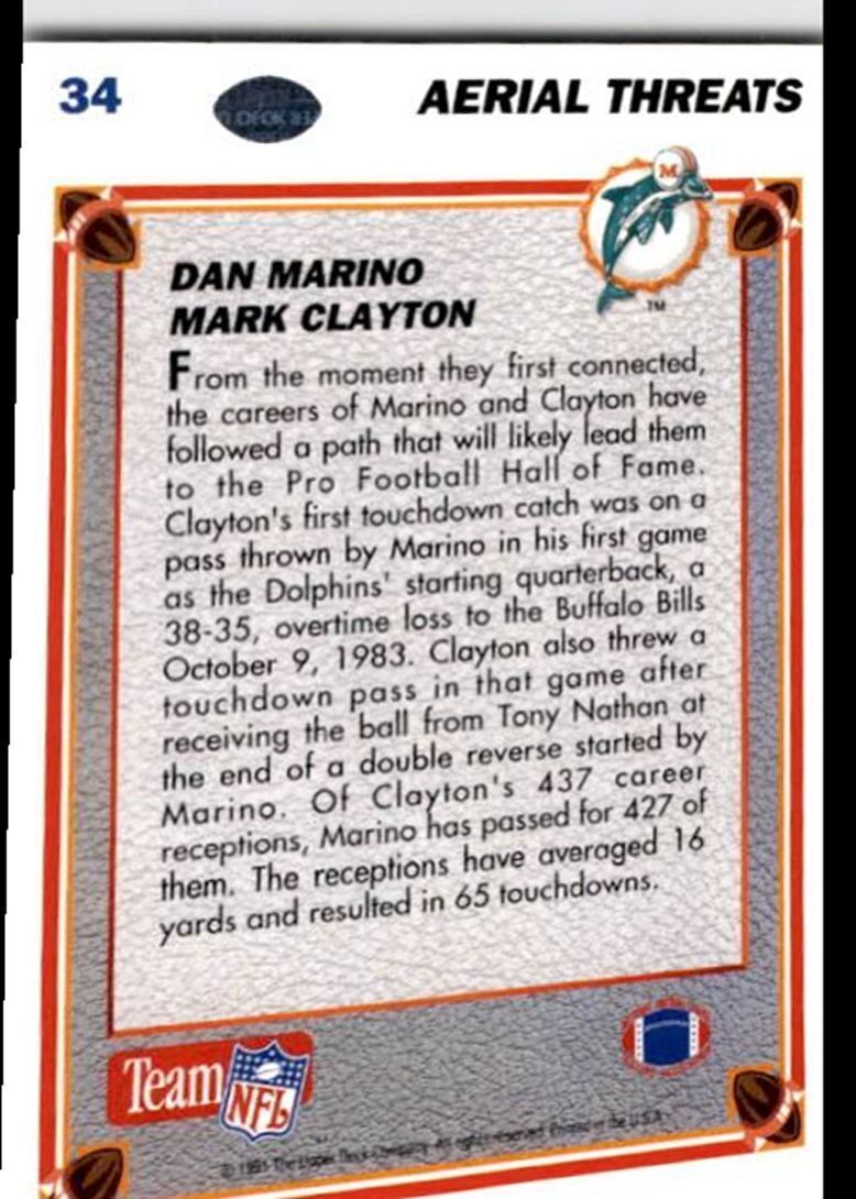 1991 Upper Deck Aerial Threats Marino Miami Dolphins #34