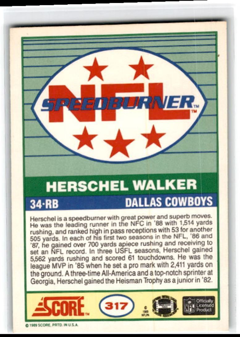 1989 Score Herschel Walker Dallas Cowboys #317