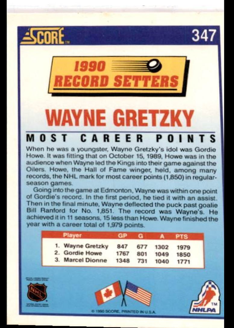 1990-91 Score Wayne Gretzky Center Los Angeles Kings #347