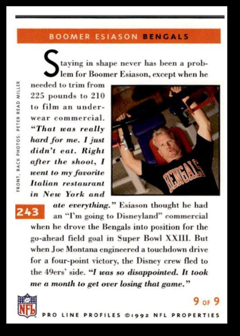 1992 Pro Line Profiles Boomer Esiason , Cincinnati Bengals #243