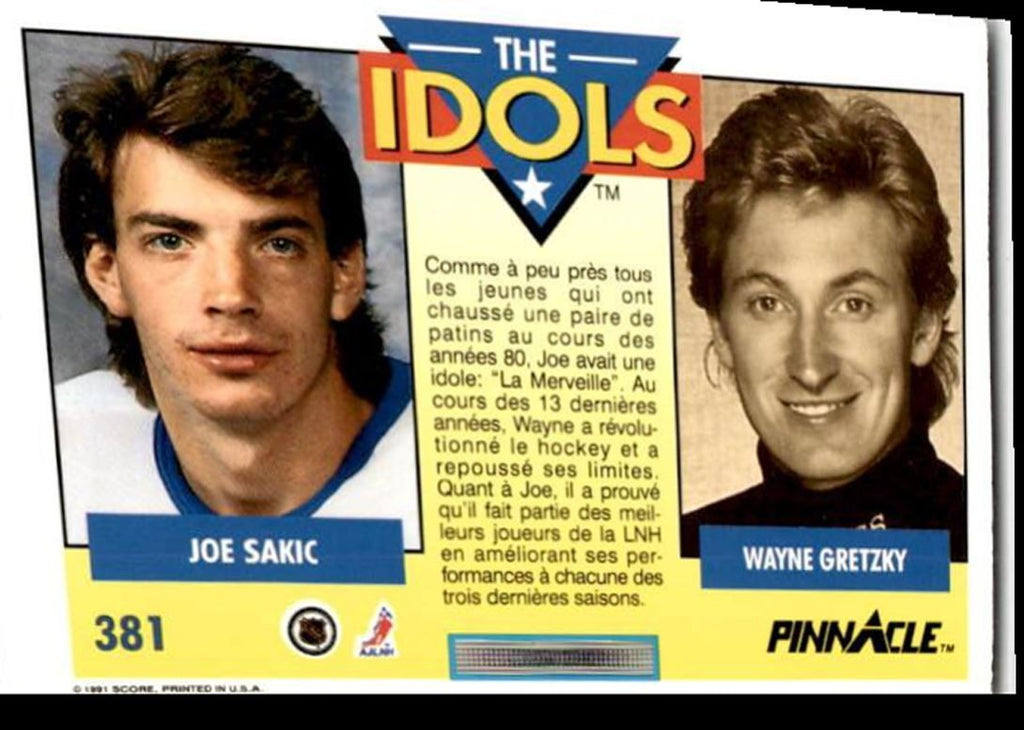 1991-92 Pinnacle Joe Sakic/Wayne Gretzky Quebec Nordiques/Los Angeles Kings #381
