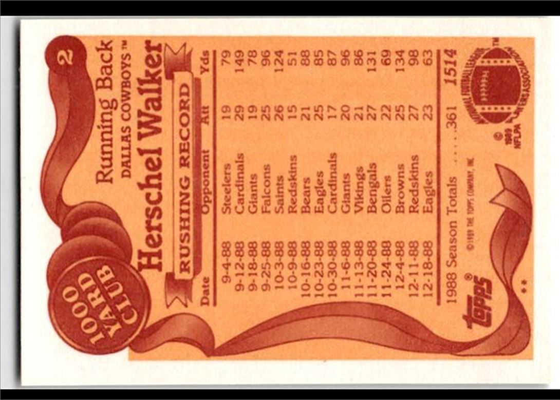 1989 Topps 1000 Yard Club Herschel Walker Dallas Cowboys #2
