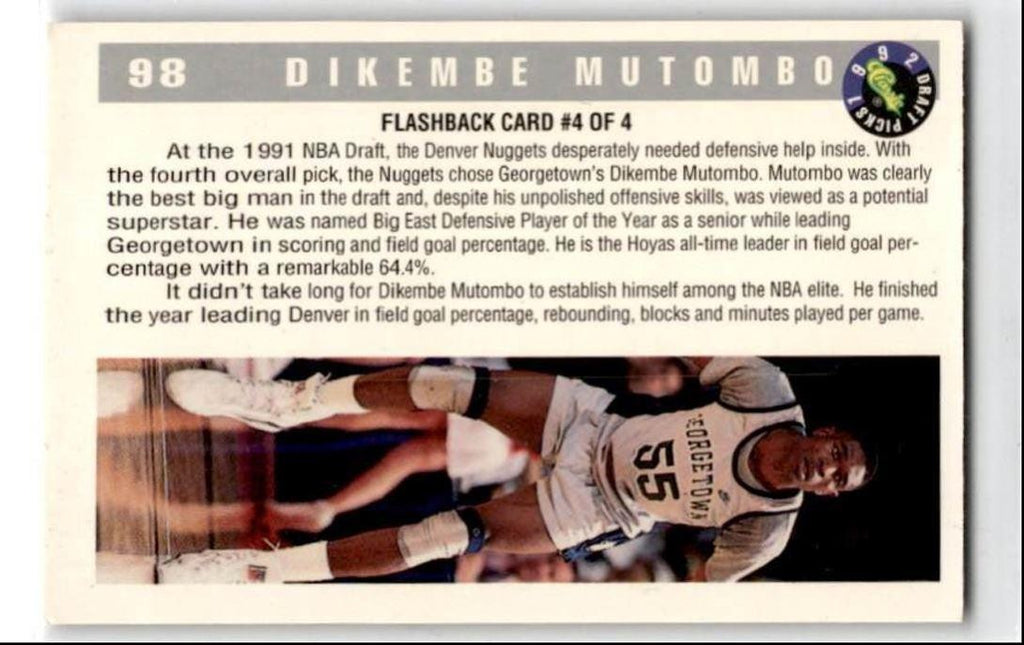 1992-93 Classic Draft Picks Dikembe Mutombo Georgetown Hoyas #98