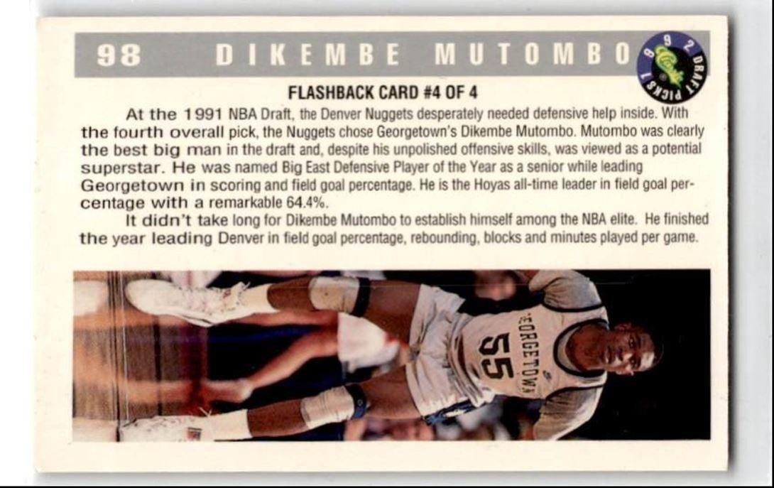 1992-93 Classic Draft Picks Dikembe Mutombo Georgetown Hoyas #98