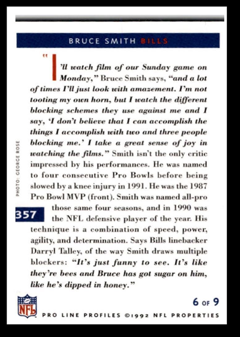 1992 Pro Line Profiles Bruce Smith , Buffalo Bills #357