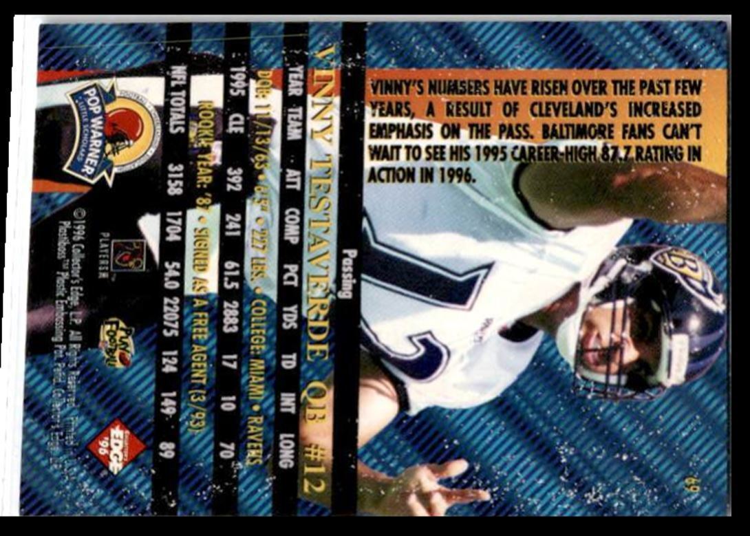1996 Collector's Edge Advantage Vinny Testaverde Baltimore Ravens #69