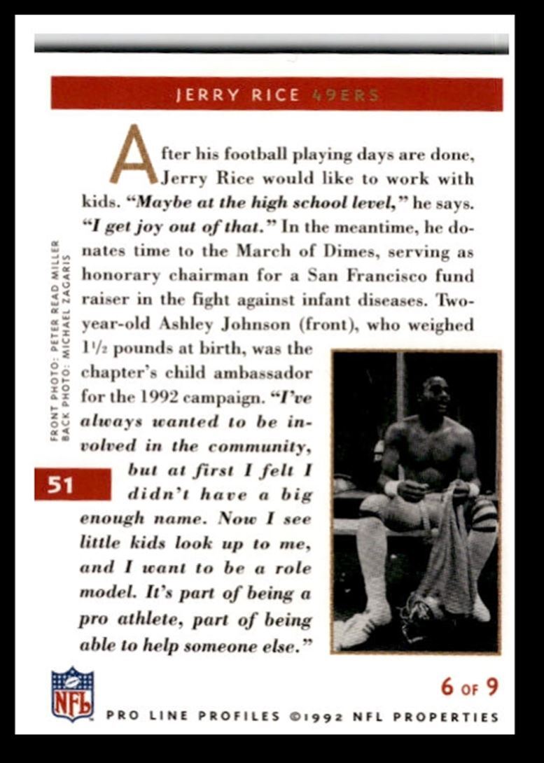 1992 Pro Line Profiles Jerry Rice San Francisco 49ers #51