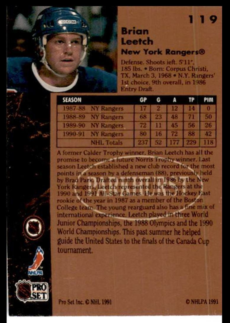 1991-92 Parkhurst Brian Leetch New York Rangers #119