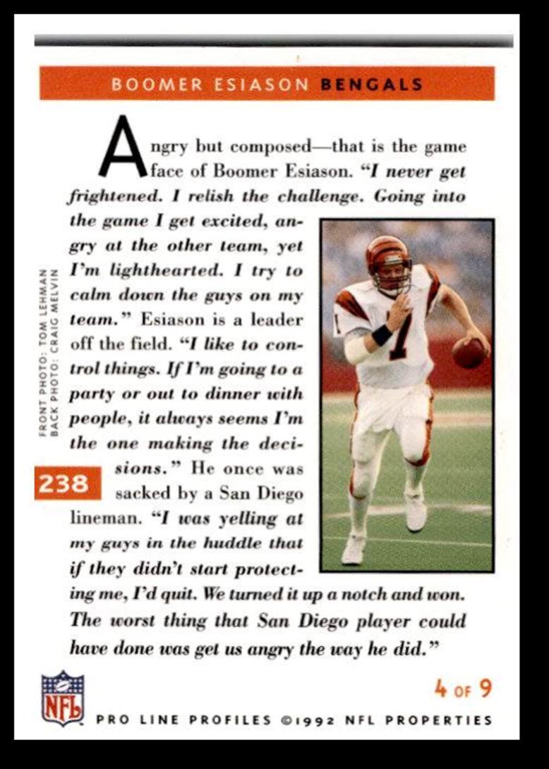 1992 Pro Line Profiles Boomer Esiason Cincinnati Bengals #238