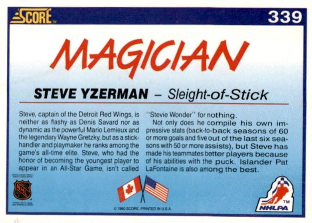 1990-91 Score Steve Yzerman Magician Detroit Red Wings #339