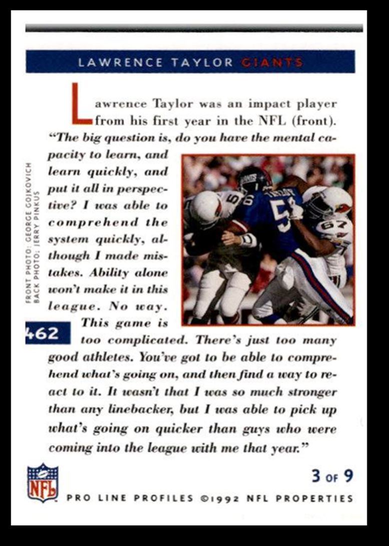 1992 Pro Line Profiles Lawrence Taylor . New York Giants #462
