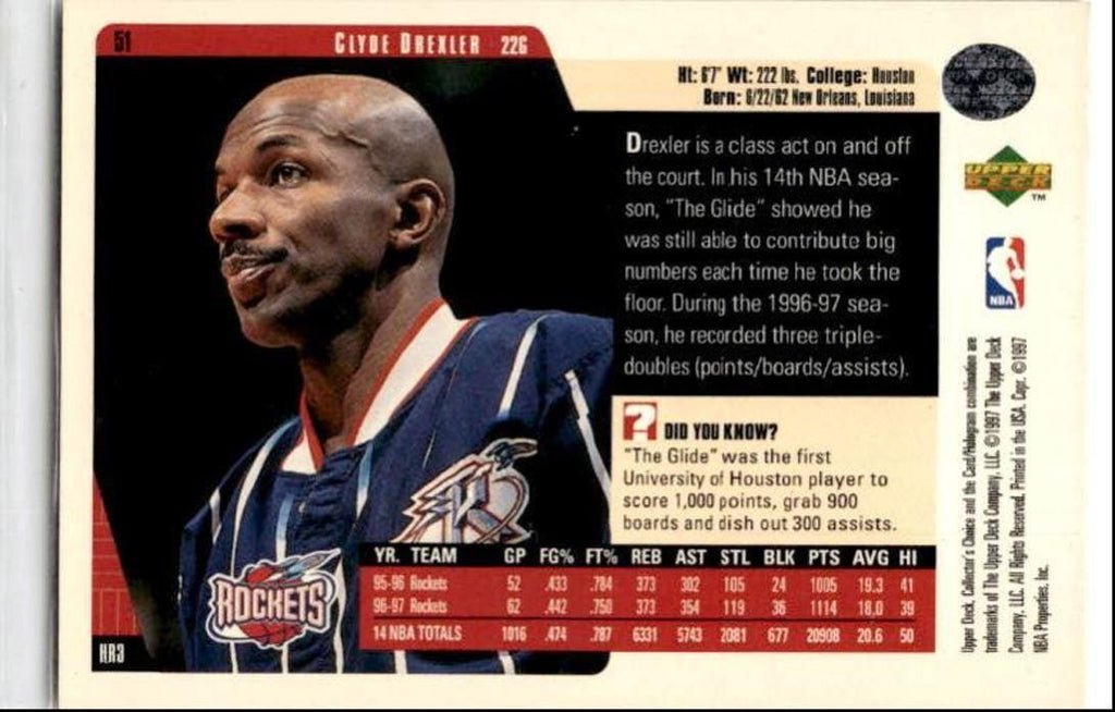 1997-98 Collector's Choice Clyde Drexler Houston Rockets #51